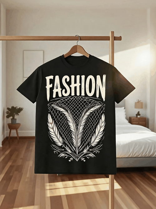 Men's Graphic T-Shirt Fashion Bold Text With Graphic Leaves And Unique Mesh Pattern