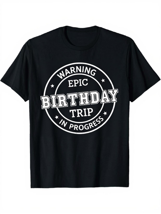 Men's Graphic T-Shirt Warning Epic Birthday Trip In Progress Stamp Design T Shirt