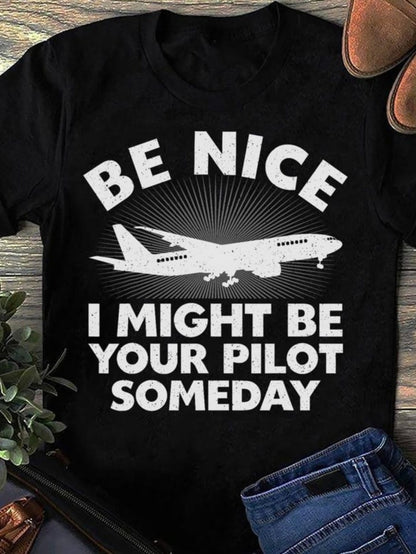 Men's Graphic T-Shirt Be Nice With Radiating Sunlight And Airplane Soaring Skies