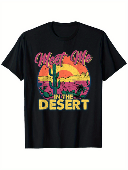 Men's Graphic T-Shirt Meet Me In The Desert Colorful Sunset Cactus And Palms Desert