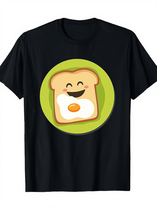 Men's Graphic T-Shirt Smiling Toast With Egg Surrounded By Bright Green Circle Design