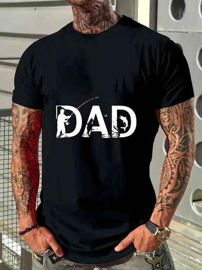 Men's Graphic T-Shirt Fishing With Bird Silhouettes In Bold Lettering Dad
