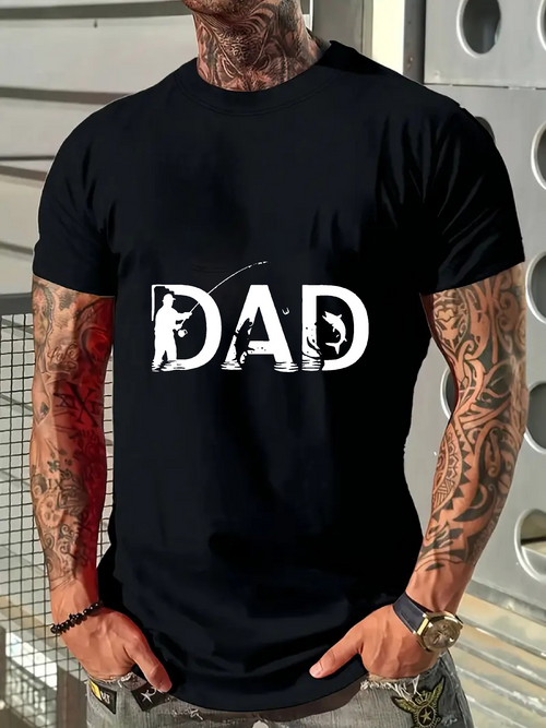 Men's Graphic T-Shirt Fishing With Bird Silhouettes In Bold Lettering Dad