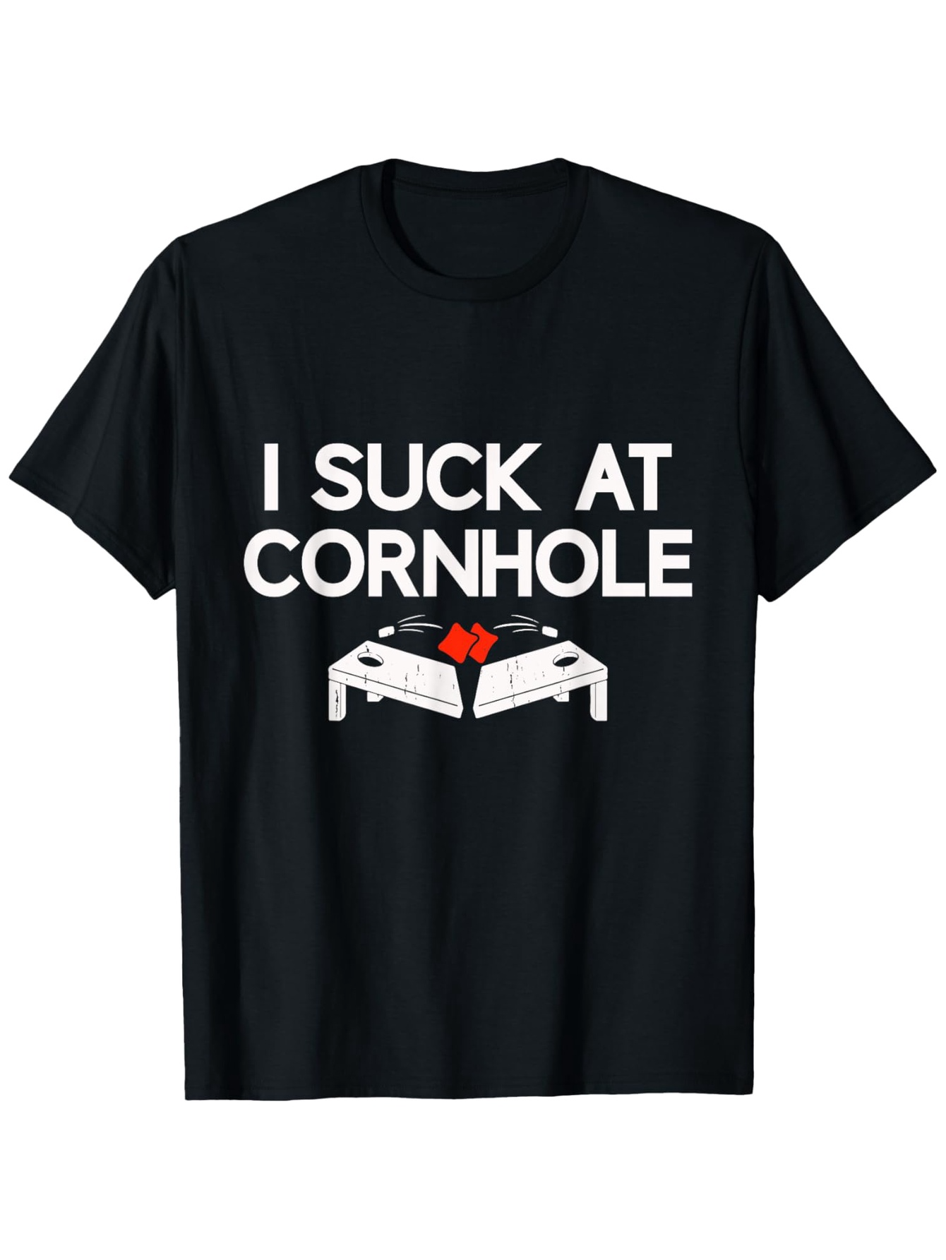 Men's Graphic T-Shirt I Suck At Cornhole Two Tossing Bags Over Wooden Game Boards Cornhole