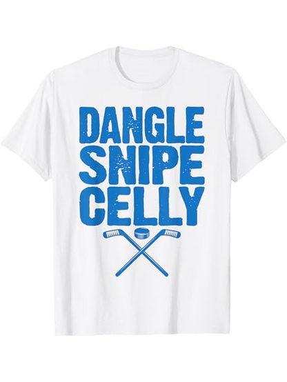 Men's Graphic T-Shirt Dangle Snipe Celly Blue Bold Text With Hockey Sticks Underneath Graphic Shirt