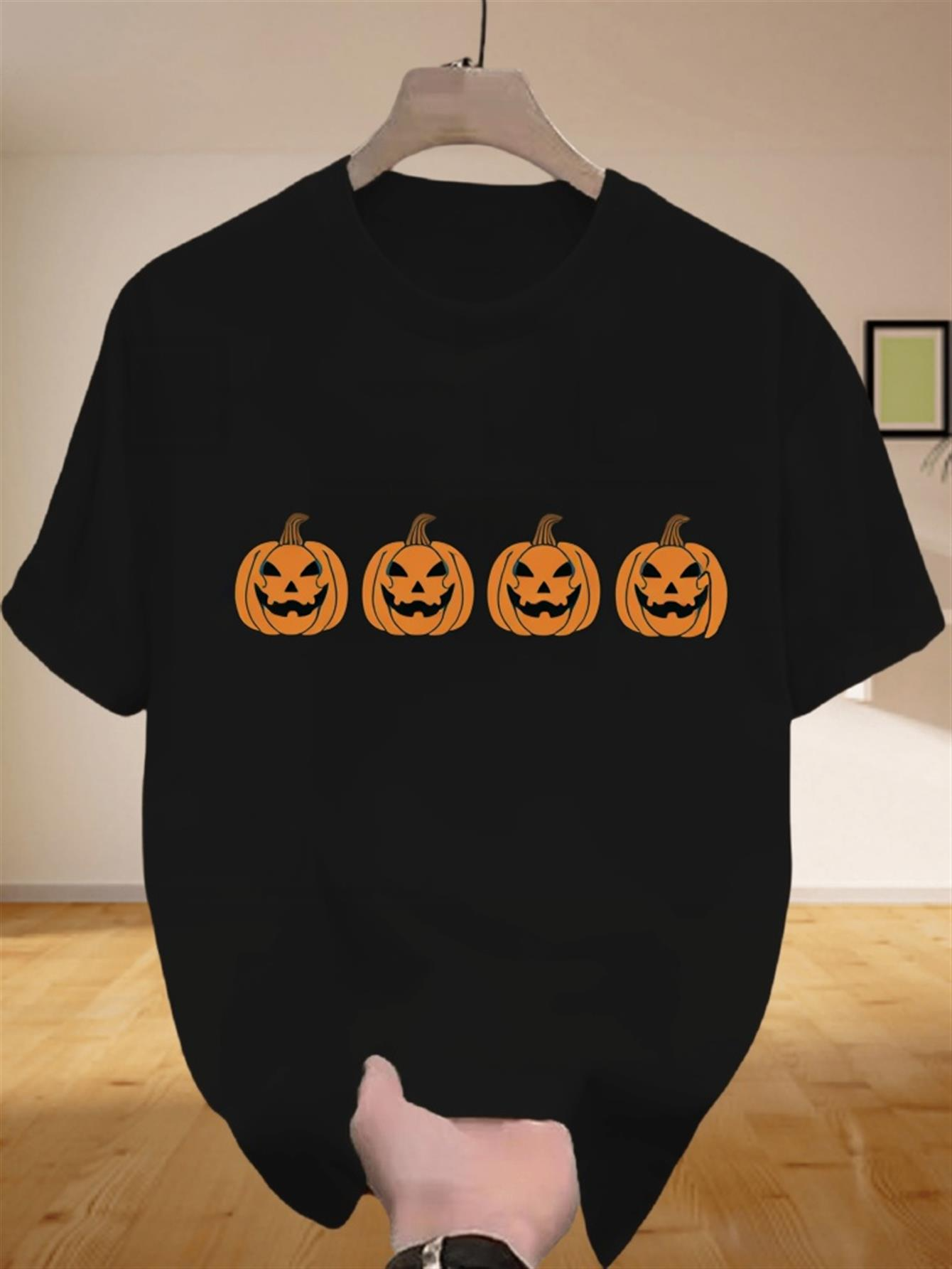 Men's Graphic T-Shirt Rows Of Glowing Orange Pumpkins Smiling On Spooky Night Pumpkin