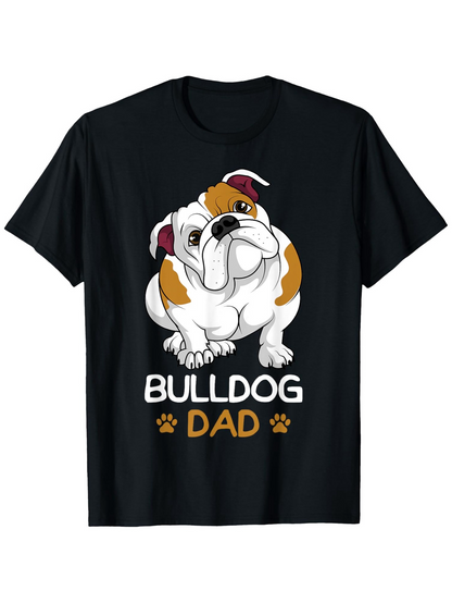 Men's Graphic T-Shirt Bulldog Dad Cute Sitting Cartoon With Brown White Marks Pet Dog