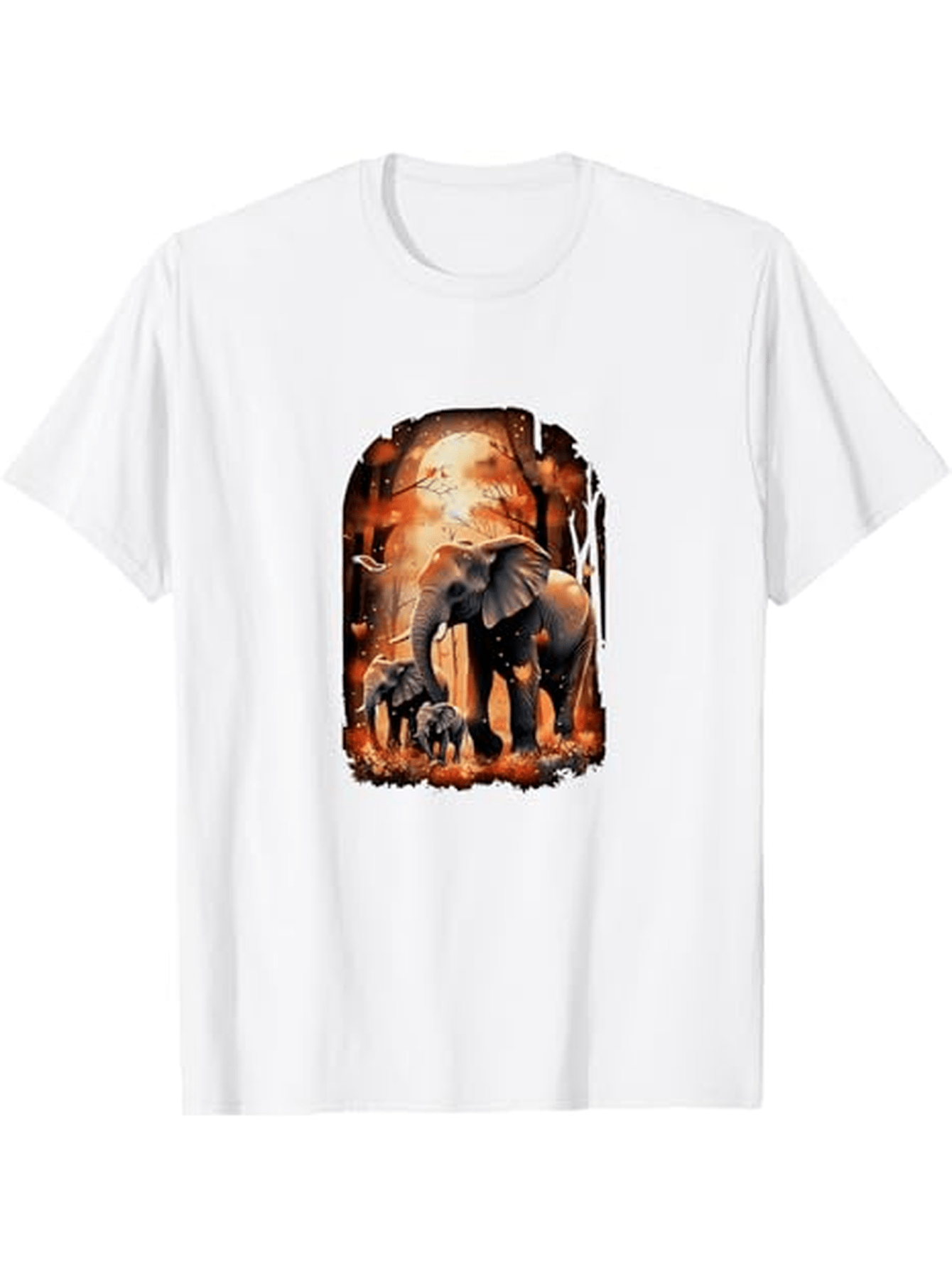 Men's Graphic T-Shirt Sunset Savannah Landscape With Gentle Calm Walking Elephants