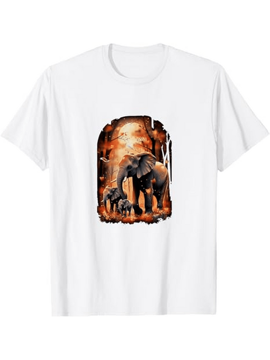 Men's Graphic T-Shirt Sunset Savannah Landscape With Gentle Calm Walking Elephants