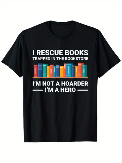 Men's Graphic T-Shirt I Rescue Books Colorful Library Stack With Books Trapped In Bookstore