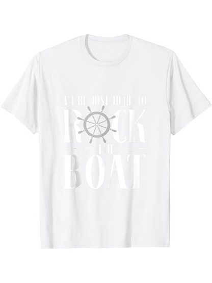 Men's Graphic T-Shirt Rock The Boat Nautical Wheel With Bold Lettering Among White Shirt