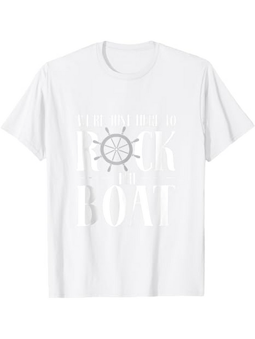 Men's Graphic T-Shirt Rock The Boat Nautical Wheel With Bold Lettering Among White Shirt