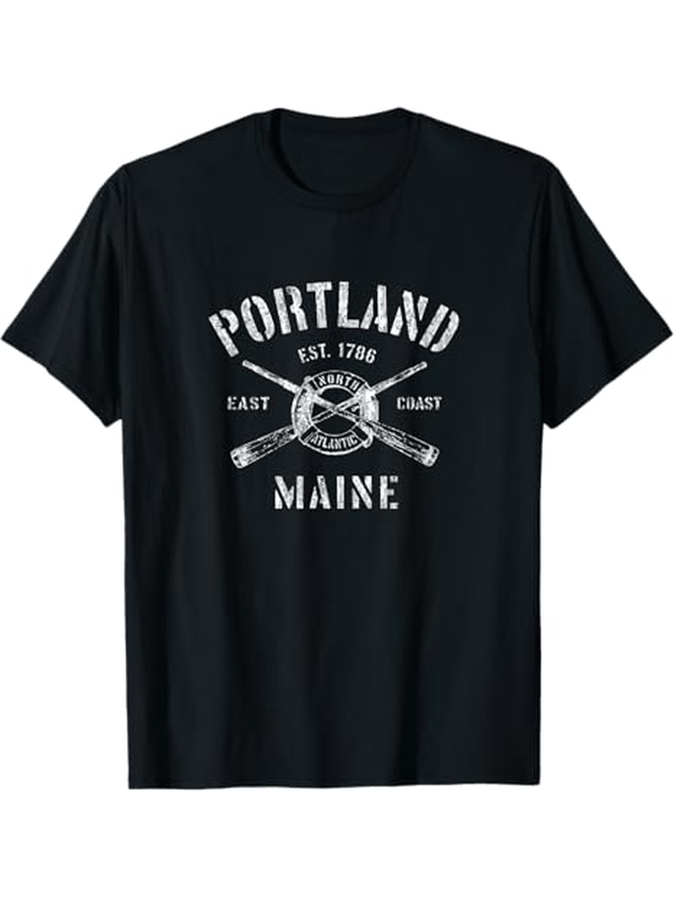 Men's Graphic T-Shirt Portland Maine With Crossed Vintage Paddles And Nautical Elements T Shirt