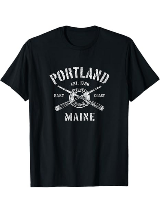 Men's Graphic T-Shirt Portland Maine With Crossed Vintage Paddles And Nautical Elements T Shirt