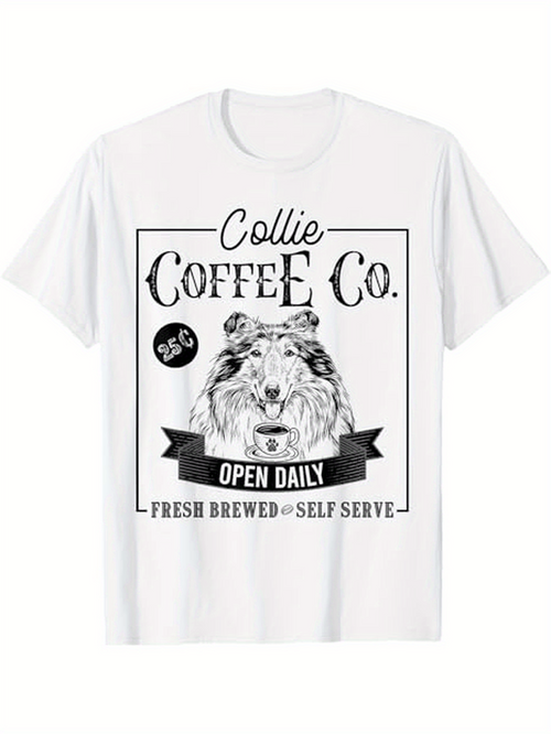 Men's Graphic T-Shirt Collie Coffee Co Open Daily Fresh Brewed Self Serve Collie Dog