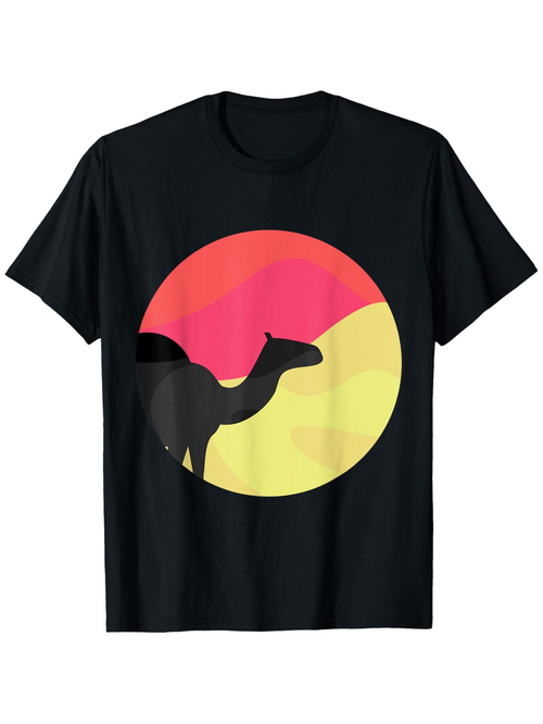 Men's Graphic T-Shirt Desert Sunset With Vibrant Gradient Against Silhouette Camel