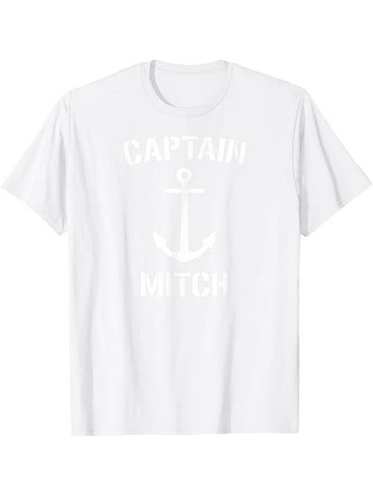 Men's Graphic T-Shirt Captain With Bold Anchor Motif Among White Tee Fabric
