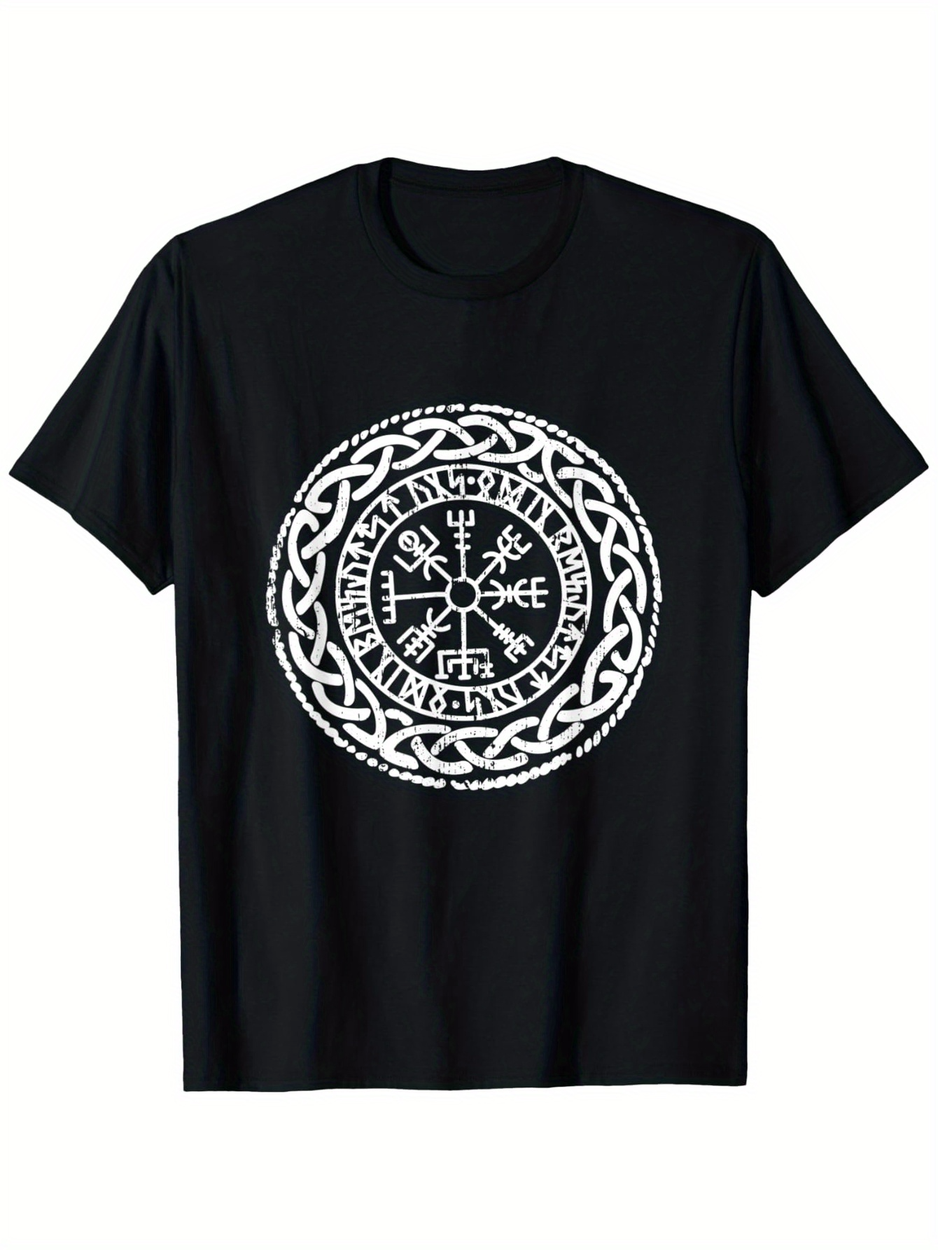 Men's Graphic T-Shirt Runic Symbols Inside Interlaced Nordic Style Circle Crest