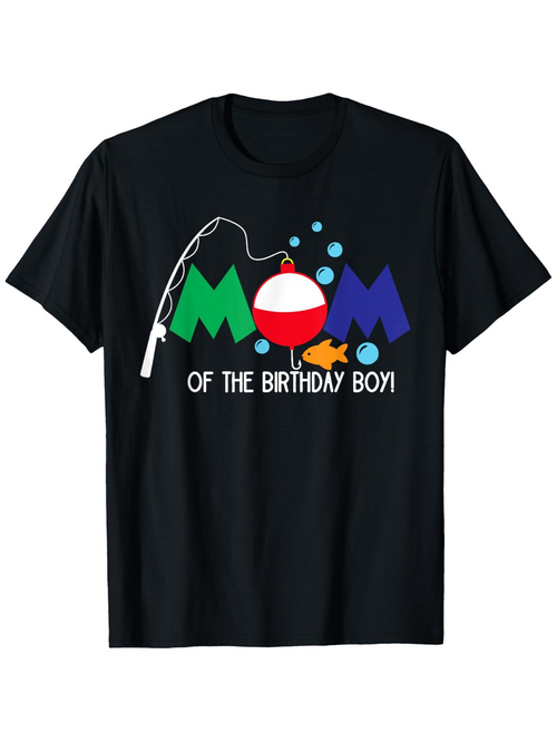 Men's Graphic T-Shirt Mom Of The Birthday Boy With Fishing Bobber And Colorful Birthday Theme