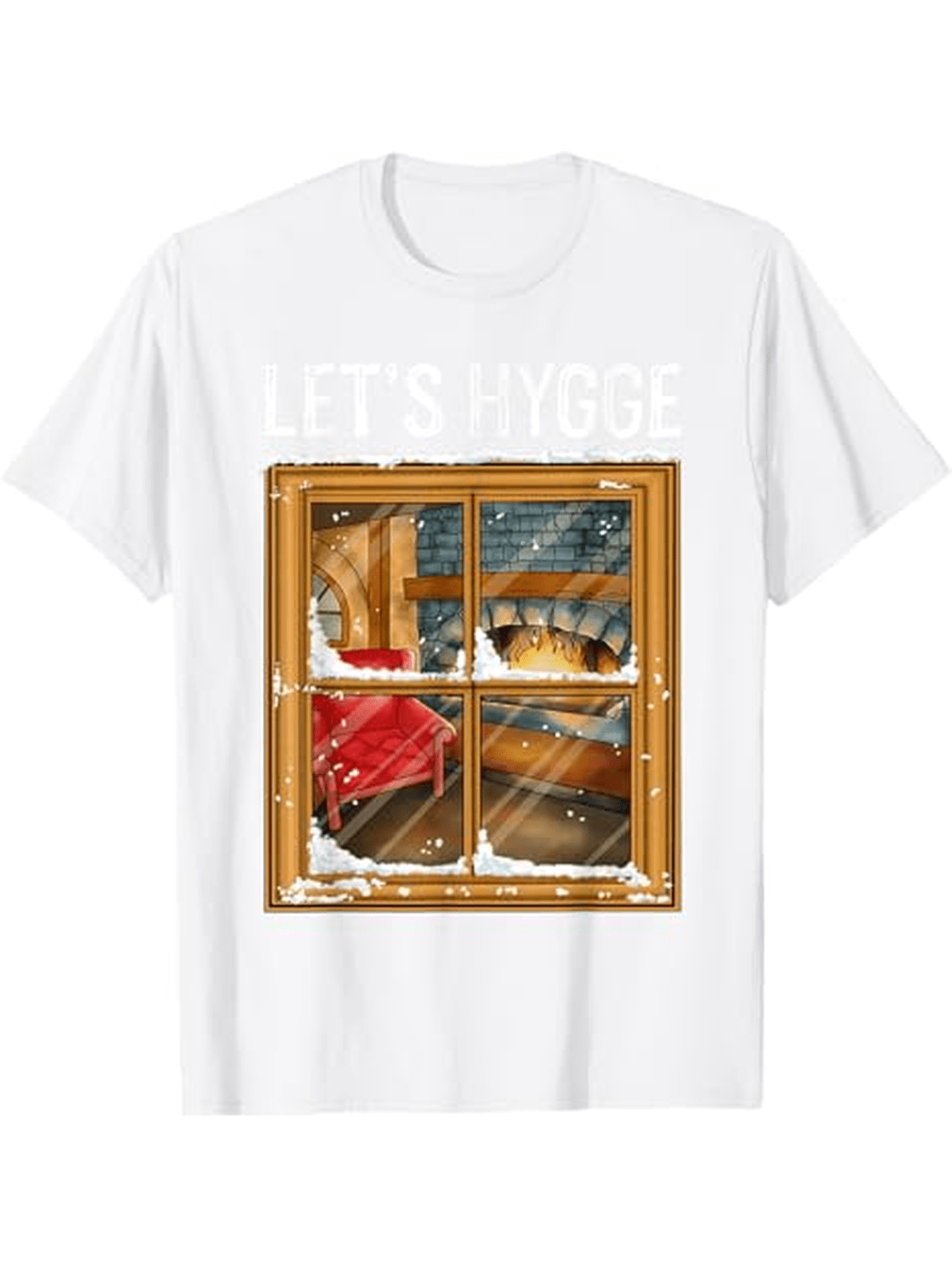 Men's Graphic T-Shirt Lets Hygge Cozy Wooden Window With Warm Firelight And Red Blanket