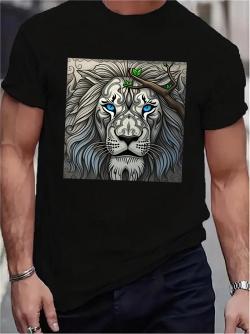 Men's Graphic T-Shirt Blue Eyed Regal Jungle King Among Twisting Branches Majestic Lion