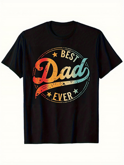 Men's Graphic T-Shirt Best Dad Ever Retro Gradient Typography Surrounded By Vintage Stars Badge