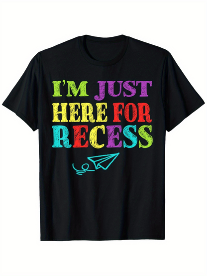 Men's Graphic T-Shirt Im Just Here For Recess Vibrant Multicolor Chalk Art Playful Paper Airplane Shirt