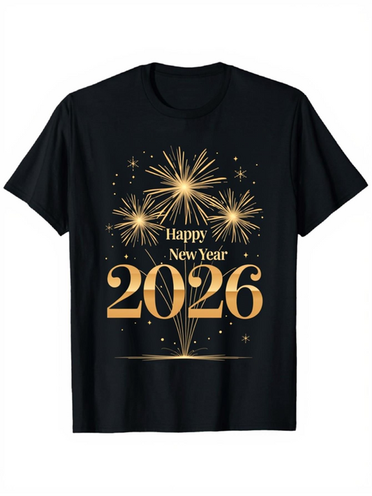 Men's Graphic T-Shirt Happy New Year Golden Fireworks Display With Sparkling Stars And 2026 Number