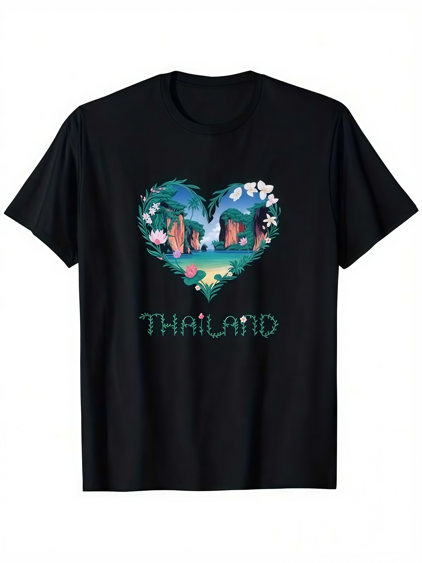 Men's Graphic T-Shirt Thailand Exotic Nature Heart Shaped Jungle With Serene River