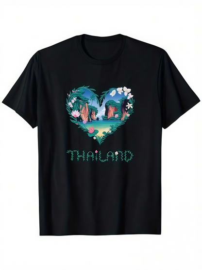 Men's Graphic T-Shirt Thailand Exotic Nature Heart Shaped Jungle With Serene River