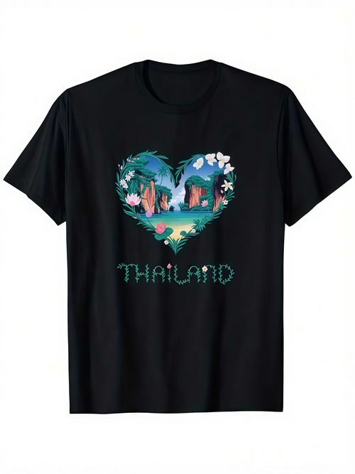 Men's Graphic T-Shirt Thailand Exotic Nature Heart Shaped Jungle With Serene River