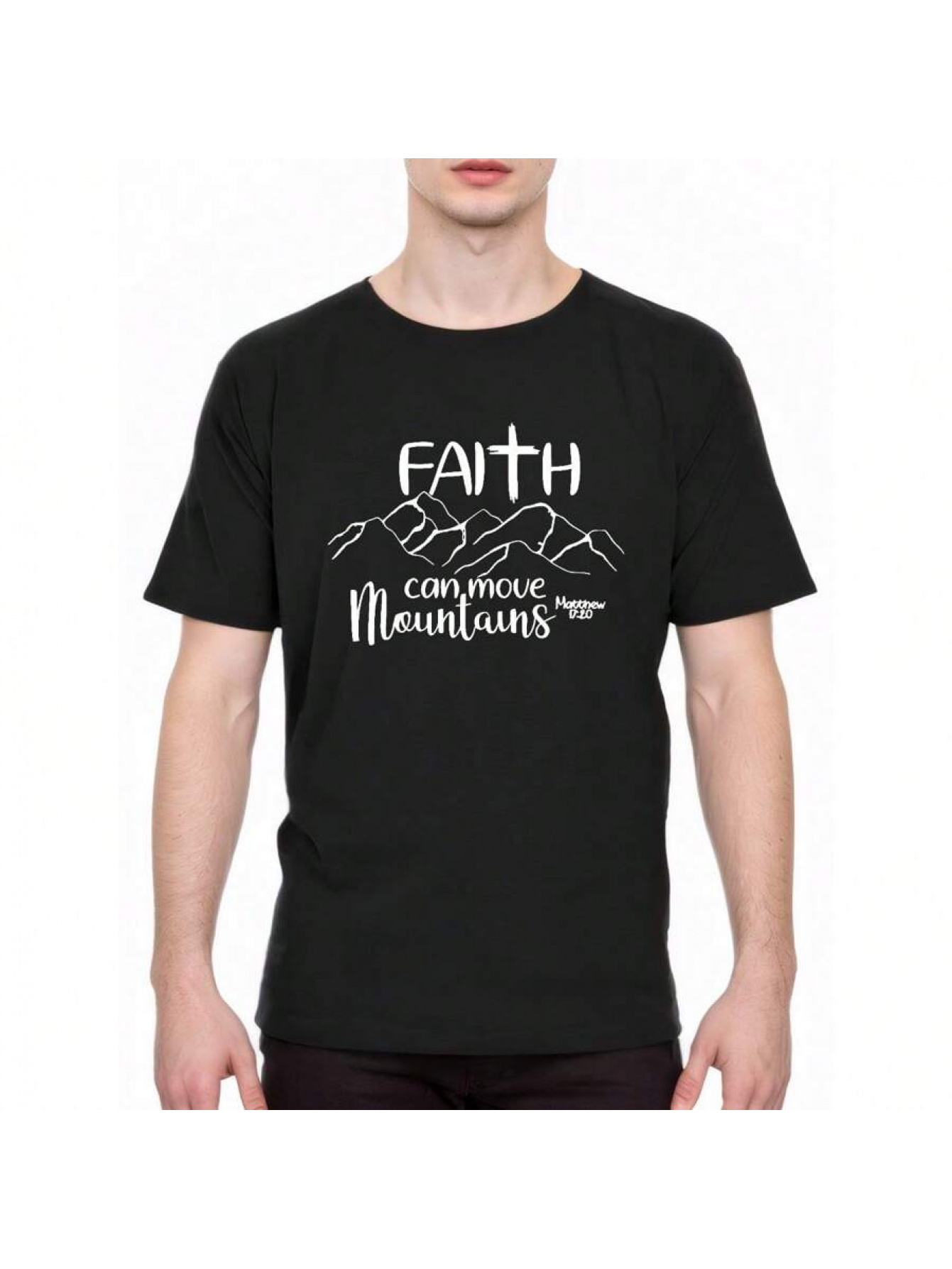 Men's Graphic T-Shirt Faith Can Move Mountains With Simple Line Art Mountain
