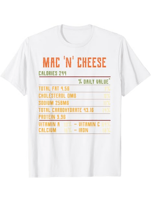 Men's Graphic T-Shirt Mac N Cheese Nutrition Chart In Orange And Yellow Print Featuring Text
