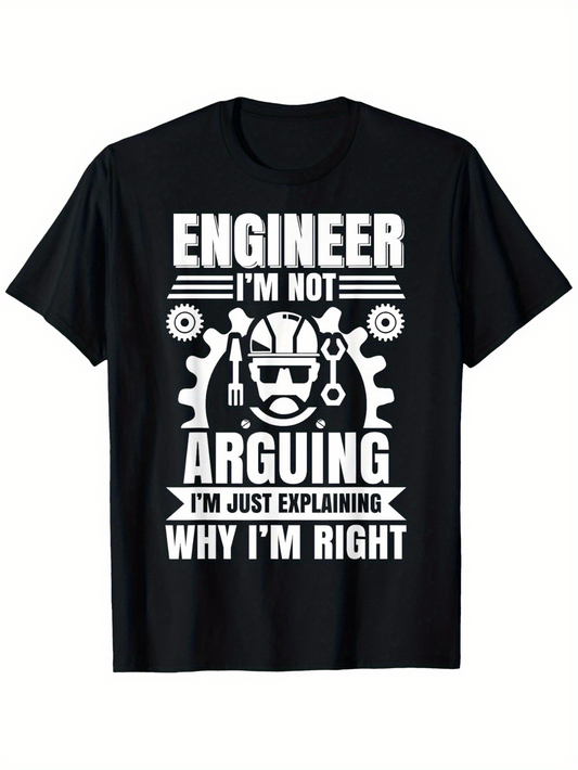 Men's Graphic T-Shirt Engineer Not Arguing Explaining Why Right With Gear Helmet And Tools Graphic