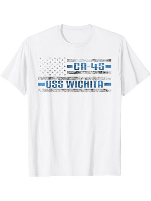 Men's Graphic T-Shirt Blue Stripes And Distressed Flag With USS Wichita Text