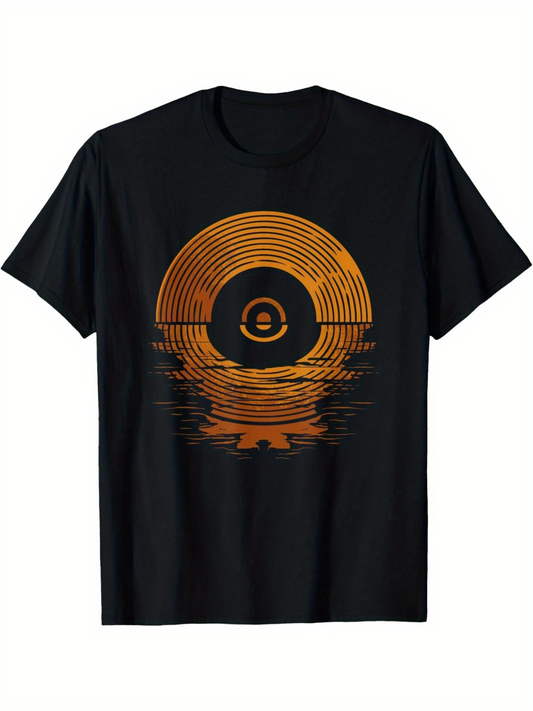 Men's Graphic T-Shirt Retro Sunset Reflection With Artistic Vinyl Record Design