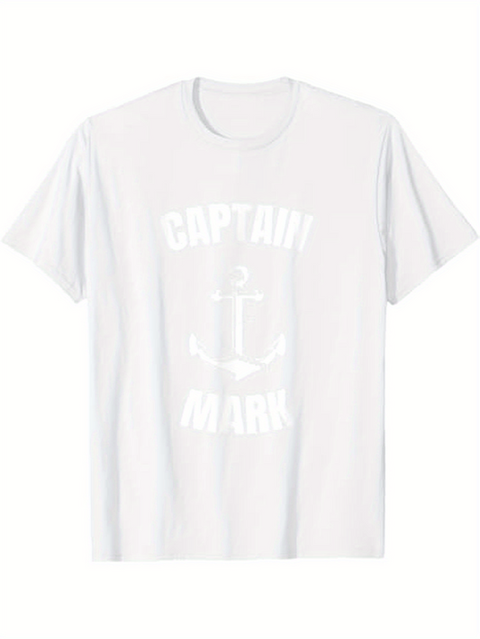 Men's Graphic T-Shirt Captain Mark With Classic Nautical Rope Anchor White Shirt