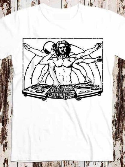 Men's Graphic T-Shirt Classical Sketch Styled Dj With Turntables