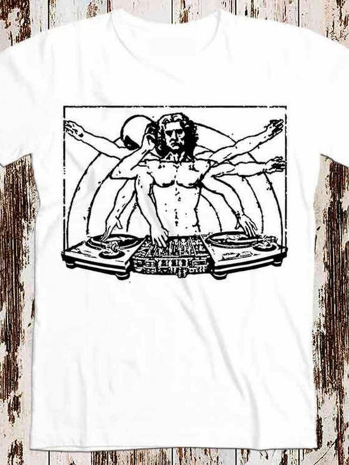 Men's Graphic T-Shirt Classical Sketch Styled Dj With Turntables