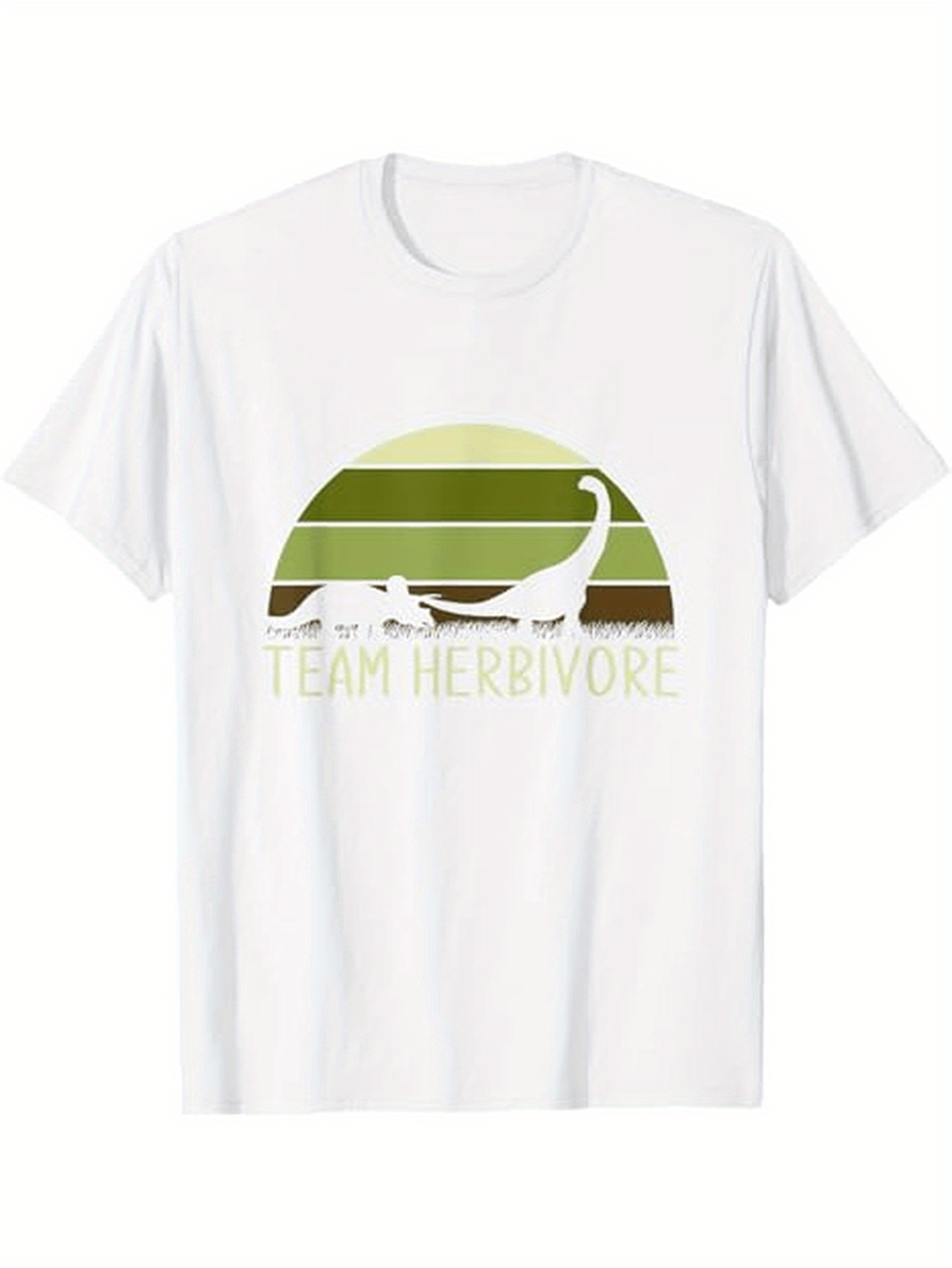 Men's Graphic T-Shirt Team Herbivore Green Sunset With Grazing Brontosaurus Dinosaur