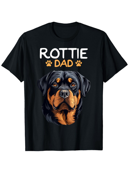 Men's Graphic T-Shirt Rottie Dad Lifelike Dog Portrait Surrounded By Playful Orange Paw Prints Rottweiler