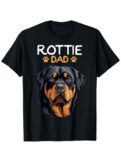 Men's Graphic T-Shirt Rottie Dad Lifelike Dog Portrait Surrounded By Playful Orange Paw Prints Rottweiler