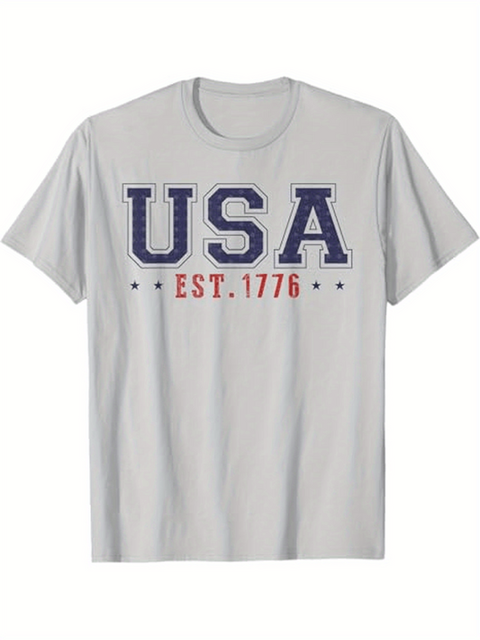 Men's Graphic T-Shirt USA Est 1776 Classic Collegiate Style With Minimal Red Accents Lettering