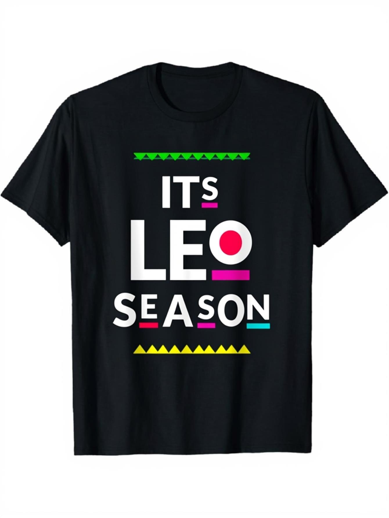 Men's Graphic T-Shirt Its Leo Season With Neon Geometric Lines Highlighting Bold Lettering Shirt