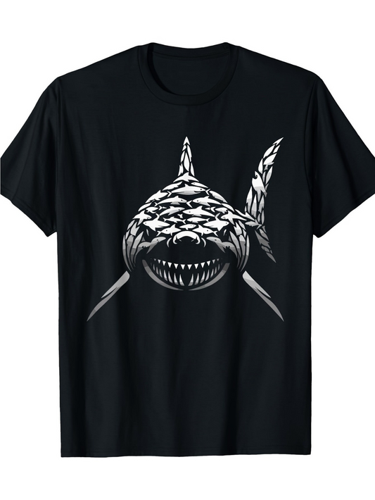 Men's Graphic T-Shirt Deep Ocean Shadows With Fierce Predator Lurking Among Dark Waters Shark