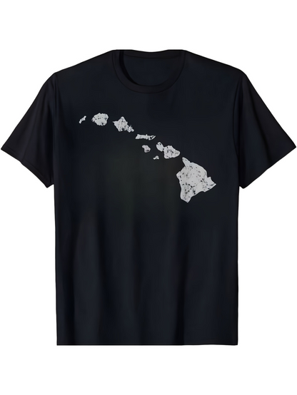 Men's Graphic T-Shirt Minimalist White Island Map Print On Plain Black Shirt
