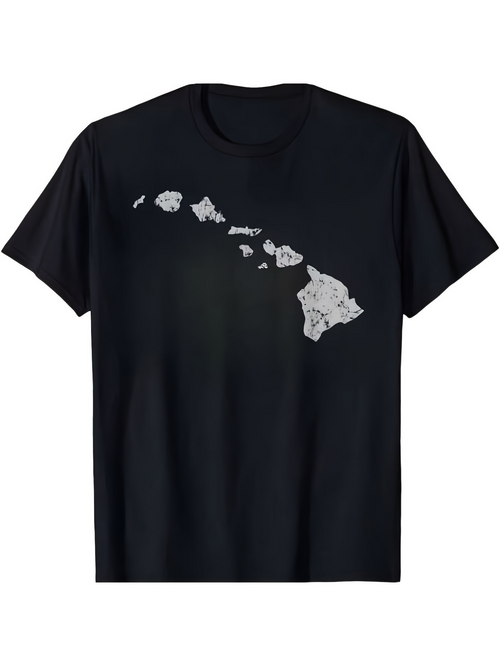 Men's Graphic T-Shirt Minimalist White Island Map Print On Plain Black Shirt