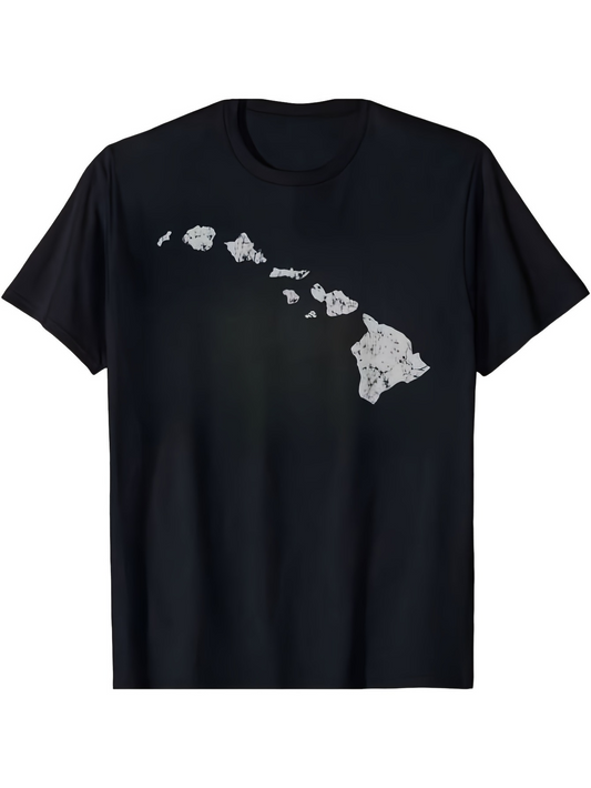 Men's Graphic T-Shirt Minimalist White Island Map Print On Plain Black Shirt