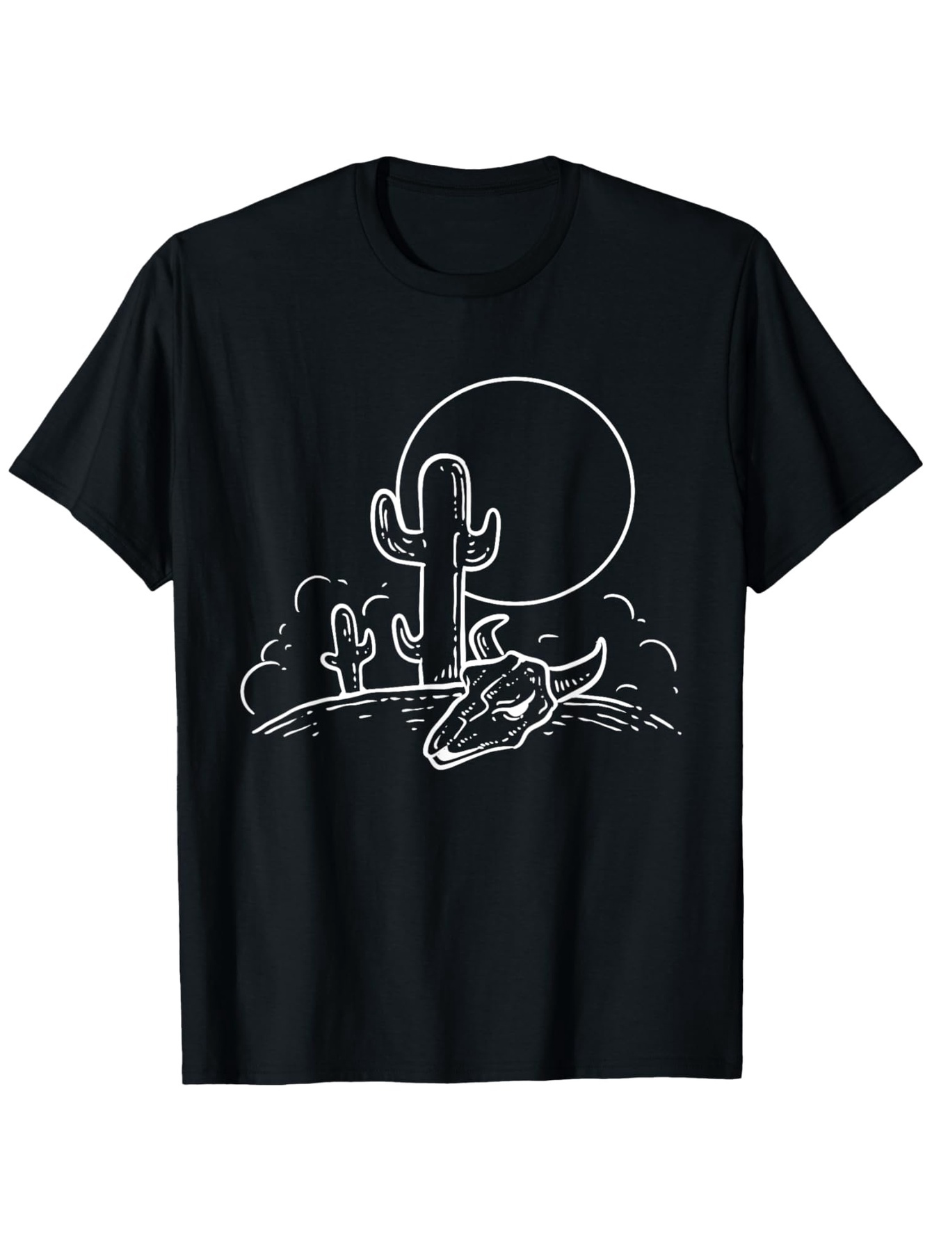 Men's Graphic T-Shirt Desert Landscape With Cactus And Steer Skull Under Rising Moon
