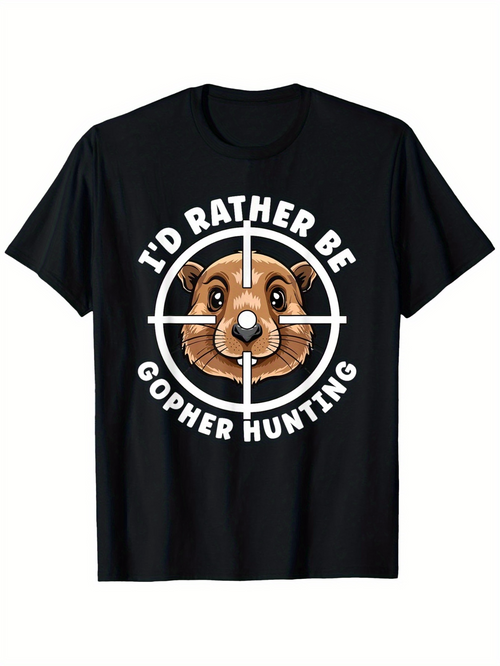 Men's Graphic T-Shirt Id Rather Be Gopher Hunting Cartoon Bullseye Target With Cute Brown Gopher Face